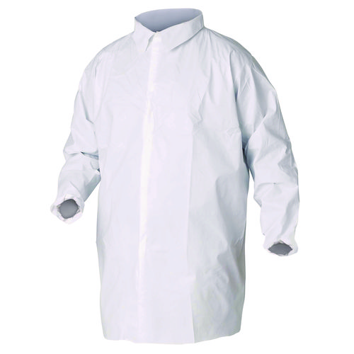 A40 Liquid and Particle Protection Lab Coats, Elastic Wrists, 3X-Large, White, 30/Carton