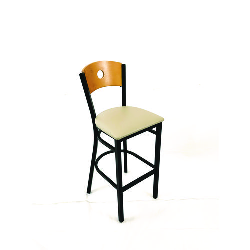 Circle Series Barstool, Supports Up to 300 lb, 28.5" Seat Height, Taupe Seat, Natural Back, Black Base