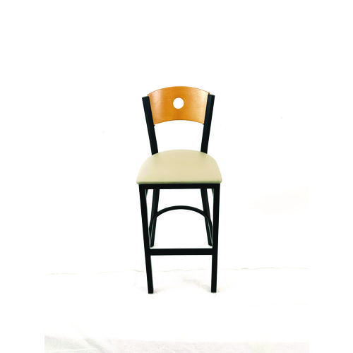 Circle Series Barstool, Supports Up to 300 lb, 28.5" Seat Height, Taupe Seat, Natural Back, Black Base