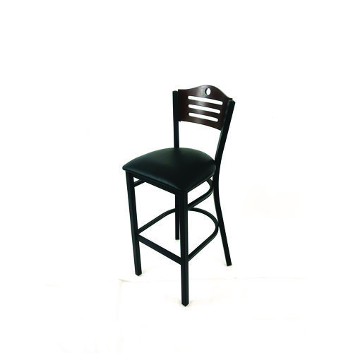 Eagle Series Barstool, Supports Up to 300 lb, 28.5" Seat Height, Black Seat, Dark Walnut Back, Black Base