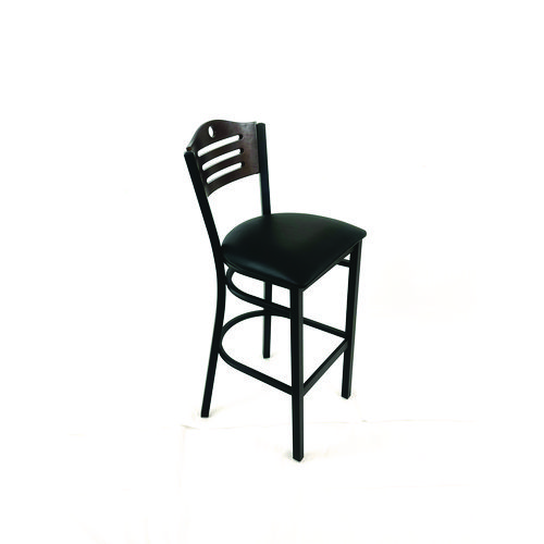 Eagle Series Barstool, Supports Up to 300 lb, 28.5" Seat Height, Black Seat, Dark Walnut Back, Black Base