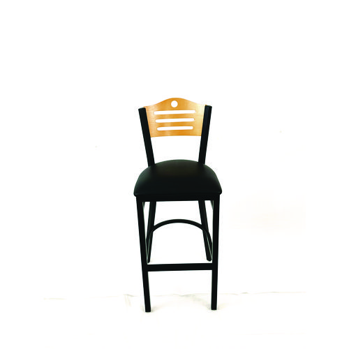 Eagle Series Barstool, Supports Up to 300 lb, 28.5" Seat Height, Black Seat, Natural Back, Black Base