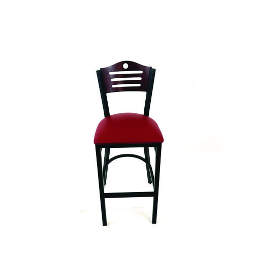 Eagle Series Barstool, Supports Up to 300 lb, 28.5" Seat Height, Burgundy Seat, Dark Mahogany Back, Black Base