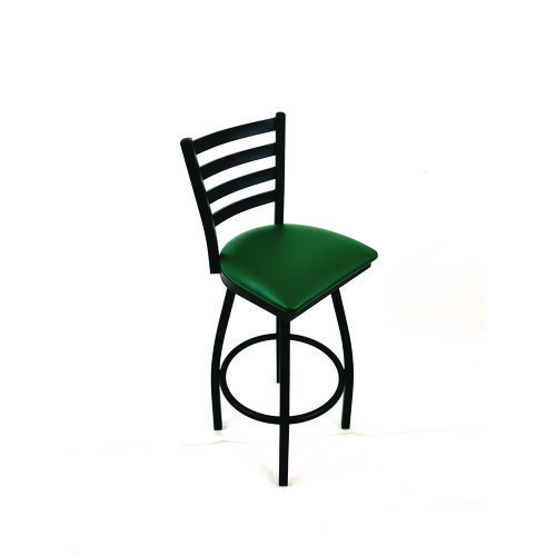 Boggs Series Barstool, Supports Up to 300 lb, 30.5" Seat Height, Green Seat, Black Back, Black Base