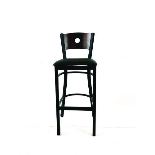 Circle Series Barstool, Supports Up to 300 lb, 28.5" Seat Height, Black Seat, Dark Walnut Back, Black Base