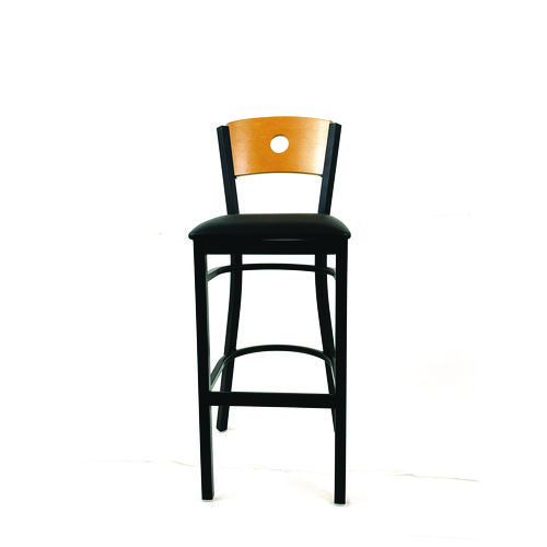 Circle Series Barstool, Supports Up to 300 lb, 28.5" Seat Height, Black Seat, Natural Back, Black Base