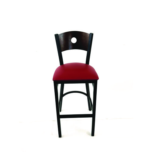 Circle Series Barstool, Supports Up to 300 lb, 28.5" Seat Height, Burgundy Seat, Dark Walnut Back, Black Base