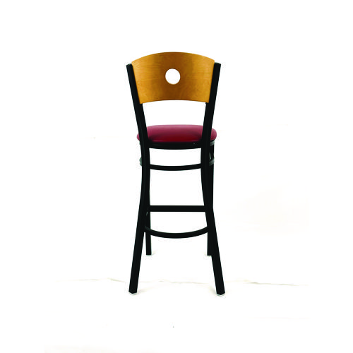 Circle Series Barstool, Supports Up to 300 lb, 28.5" Seat Height, Burgundy Seat, Natural Back, Black Base