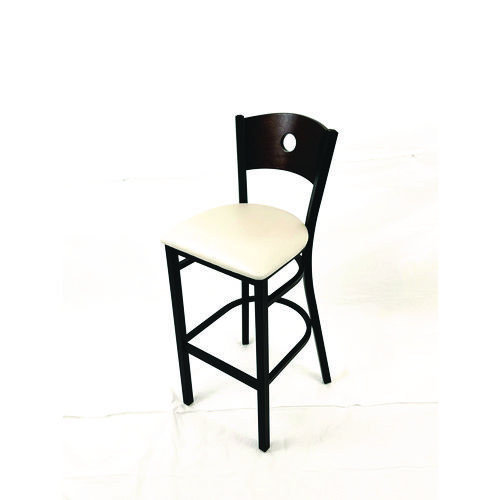 Circle Series Barstool, Supports Up to 300 lb, 28.5" Seat Height, Cream Seat, Dark Walnut Back, Black Base