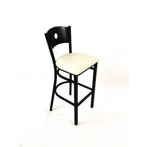 Circle Series Barstool, Supports Up to 300 lb, 28.5" Seat Height, Cream Seat, Dark Walnut Back, Black Base