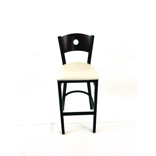 Circle Series Barstool, Supports Up to 300 lb, 28.5" Seat Height, Cream Seat, Dark Walnut Back, Black Base