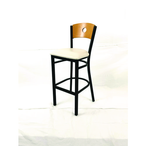 Circle Series Barstool, Supports Up to 300 lb, 28.5" Seat Height, Cream Seat, Natural Back, Black Base