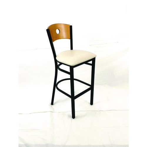 Circle Series Barstool, Supports Up to 300 lb, 28.5" Seat Height, Cream Seat, Natural Back, Black Base