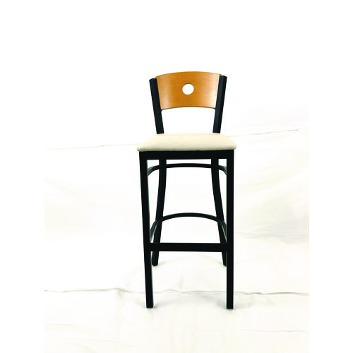 Circle Series Barstool, Supports Up to 300 lb, 28.5" Seat Height, Cream Seat, Natural Back, Black Base