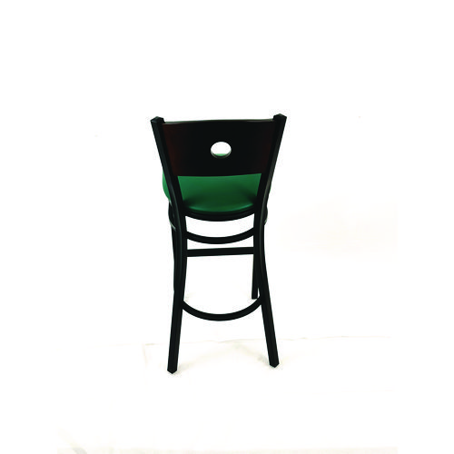 Circle Series Barstool, Supports Up to 300 lb, 28.5" Seat Height, Green Seat, Dark Walnut Back, Black Base