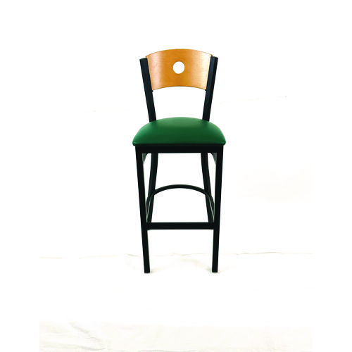 Circle Series Barstool, Supports Up to 300 lb, 28.5" Seat Height, Green Seat, Natural Back, Black Base