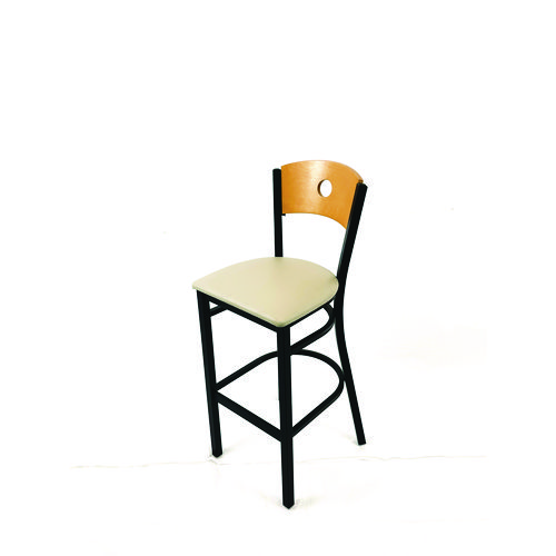 Circle Series Barstool, Supports Up to 300 lb, 28.5" Seat Height, Taupe Seat, Natural Back, Black Base