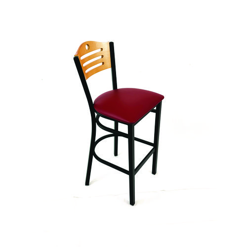 Eagle Series Barstool, Supports Up to 300 lb, 28.5" Seat Height, Burgundy Seat, Natural Back, Black Base