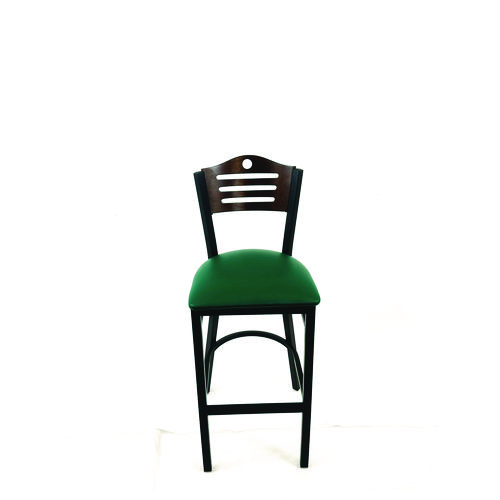 Eagle Series Barstool, Supports Up to 300 lb, 28.5" Seat Height, Green Seat, Dark Walnut Back, Black Base