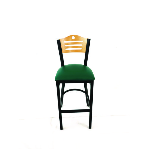 Eagle Series Barstool, Supports Up to 300 lb, 28.5" Seat Height, Green Seat, Natural Back, Black Base