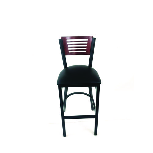 Jones River Series Barstool, Supports Up to 300 lb, 28.5" Seat Height, Black Seat, Dark Mahogany Back, Black Base