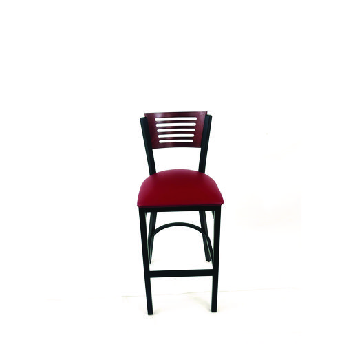 Jones River Series Barstool, Supports Up to 300 lb, 28.5" Seat Height, Burgundy Seat, Dark Mahogany Back, Black Base