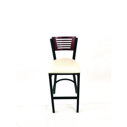 Jones River Series Barstool, Supports Up to 300 lb, 28.5" Seat Height, Cream Seat, Dark Mahogany Back, Black Base