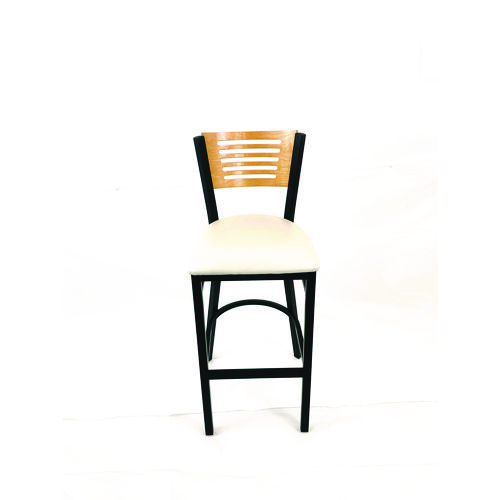 Jones River Series Barstool, Supports Up to 300 lb, 28.5" Seat Height, Cream Seat, Natural Back, Black Base