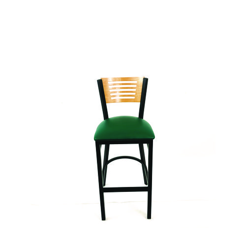 Jones River Series Barstool, Supports Up to 300 lb, 28.5" Seat Height, Green Seat, Natural Back, Black Base