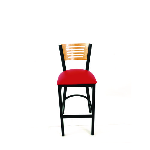 Jones River Series Barstool, Supports Up to 300 lb, 28.5" Seat Height, Red Seat, Natural Back, Black Base