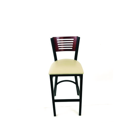 Jones River Series Barstool, Supports Up to 300 lb, 28.5" Seat Height, Taupe Seat, Dark Mahogany Back, Black Base