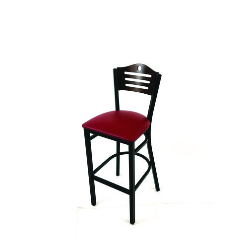 Eagle Series Barstool, Supports Up to 300 lb, 28.5" Seat Height, Burgundy Seat, Dark Walnut Back, Black Base