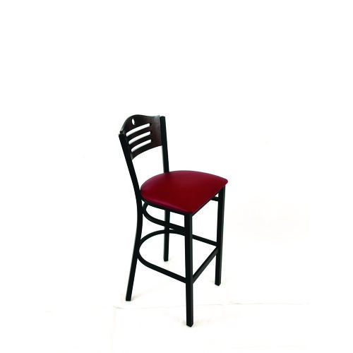 Eagle Series Barstool, Supports Up to 300 lb, 28.5" Seat Height, Burgundy Seat, Dark Walnut Back, Black Base