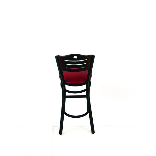 Eagle Series Barstool, Supports Up to 300 lb, 28.5" Seat Height, Burgundy Seat, Dark Walnut Back, Black Base