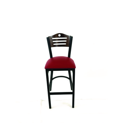 Eagle Series Barstool, Supports Up to 300 lb, 28.5" Seat Height, Burgundy Seat, Dark Walnut Back, Black Base