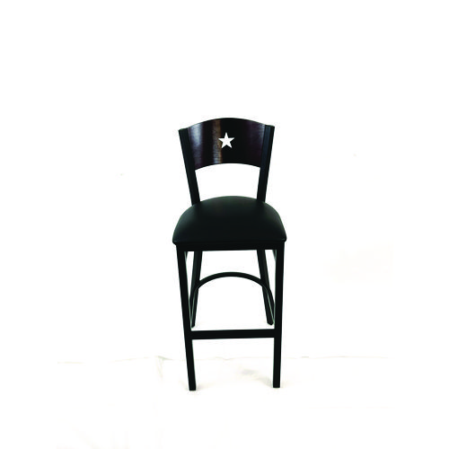 Liberty Series Barstool, Supports Up to 300 lb, 28.5" Seat Height, Black Seat, Dark Mahogany Back, Black Base