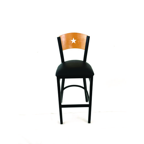 Liberty Series Barstool, Supports Up to 300 lb, 28.5" Seat Height, Black Seat, Natural Back, Black Base