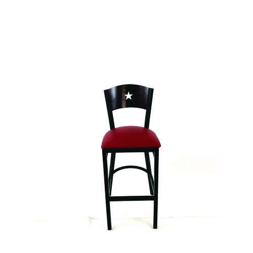 Liberty Series Barstool, Supports Up to 300 lb, 28.5" Seat Height, Burgundy Seat, Dark Mahogany Back, Black Base