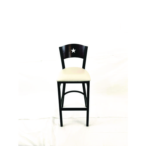 Liberty Series Barstool, Supports Up to 300 lb, 28.5" Seat Height, Cream Seat, Dark Mahogany Back, Black Base