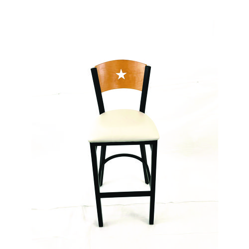 Liberty Series Barstool, Supports Up to 300 lb, 28.5" Seat Height, Cream Seat, Natural Back, Black Base