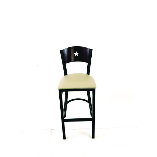 Liberty Series Barstool, Supports Up to 300 lb, 28.5" Seat Height, Taupe Seat, Dark Mahogany Back, Black Base