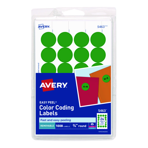 Image of Avery® Printable Self-Adhesive Removable Color-Coding Labels, 0.75" Dia, Green, 24/Sheet, 42 Sheets/Pack, (5463)