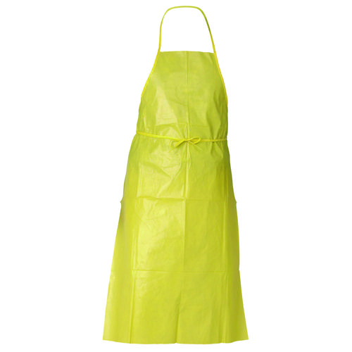 Image of A70 Chemical Spray Protection Aprons, Polyethylene-Coated Fabric, One Size Fits Most, Yellow, 100/Carton