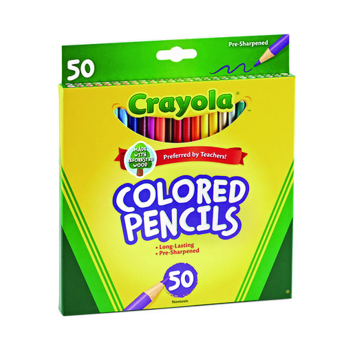 Long-Length Colored Pencil Set, 3.3 mm, 2B, Assorted Lead and Barrel Colors, 50/Box