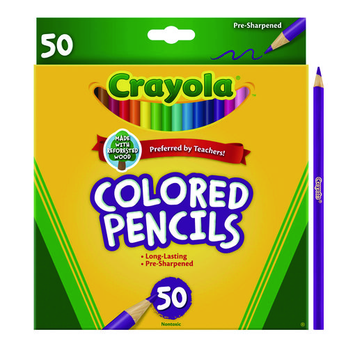 Long-Length Colored Pencil Set, 3.3 mm, 2B, Assorted Lead and Barrel Colors, 50/Box