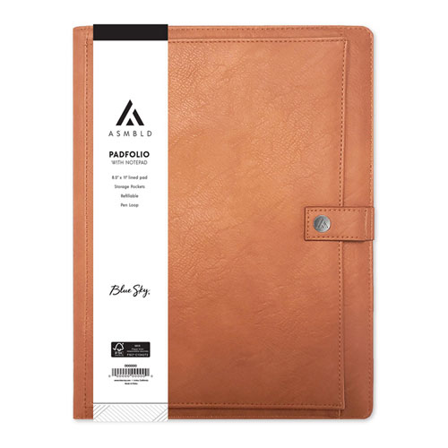 ASMBLD Professional Faux Leather Padfolio, 8.5 x 11 Pad, 9.45 x 12.13, Snap Closure, Tan