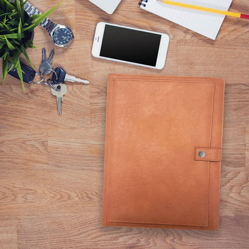 ASMBLD Professional Faux Leather Padfolio, 8.5 x 11 Pad, 9.45 x 12.13, Snap Closure, Tan