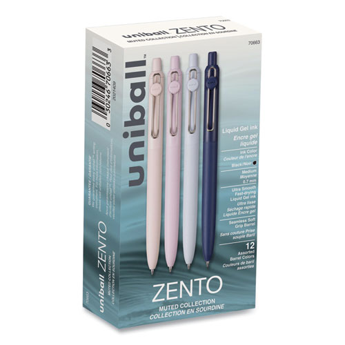 Zento Gel Pen, Retractable, Medium 0.7 mm, Black Ink, Assorted Barrel Colors, Dozen