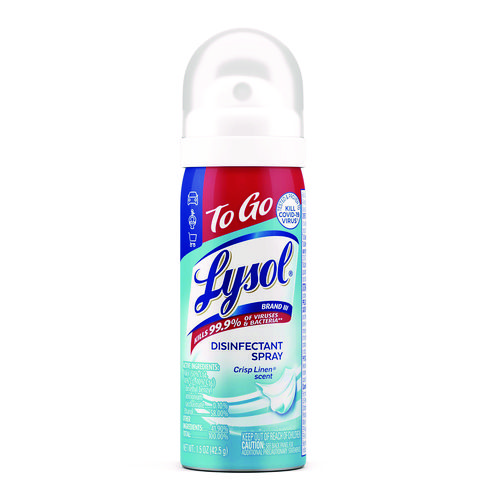 Disinfectant Spray To Go, Crisp Linen Scent, 1.5 oz Aerosol Spray, 12/Carton