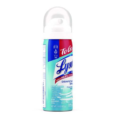 Disinfectant Spray To Go, Crisp Linen Scent, 1.5 oz Aerosol Spray, 12/Carton